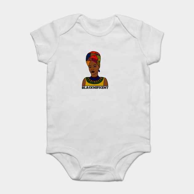 Black is Magnificent, Black Pride, Afro Woman Baby Bodysuit by logiamerch